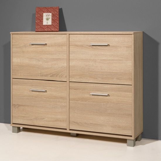 Wooden Shoe Storage With Mirror In White Shoe Storage